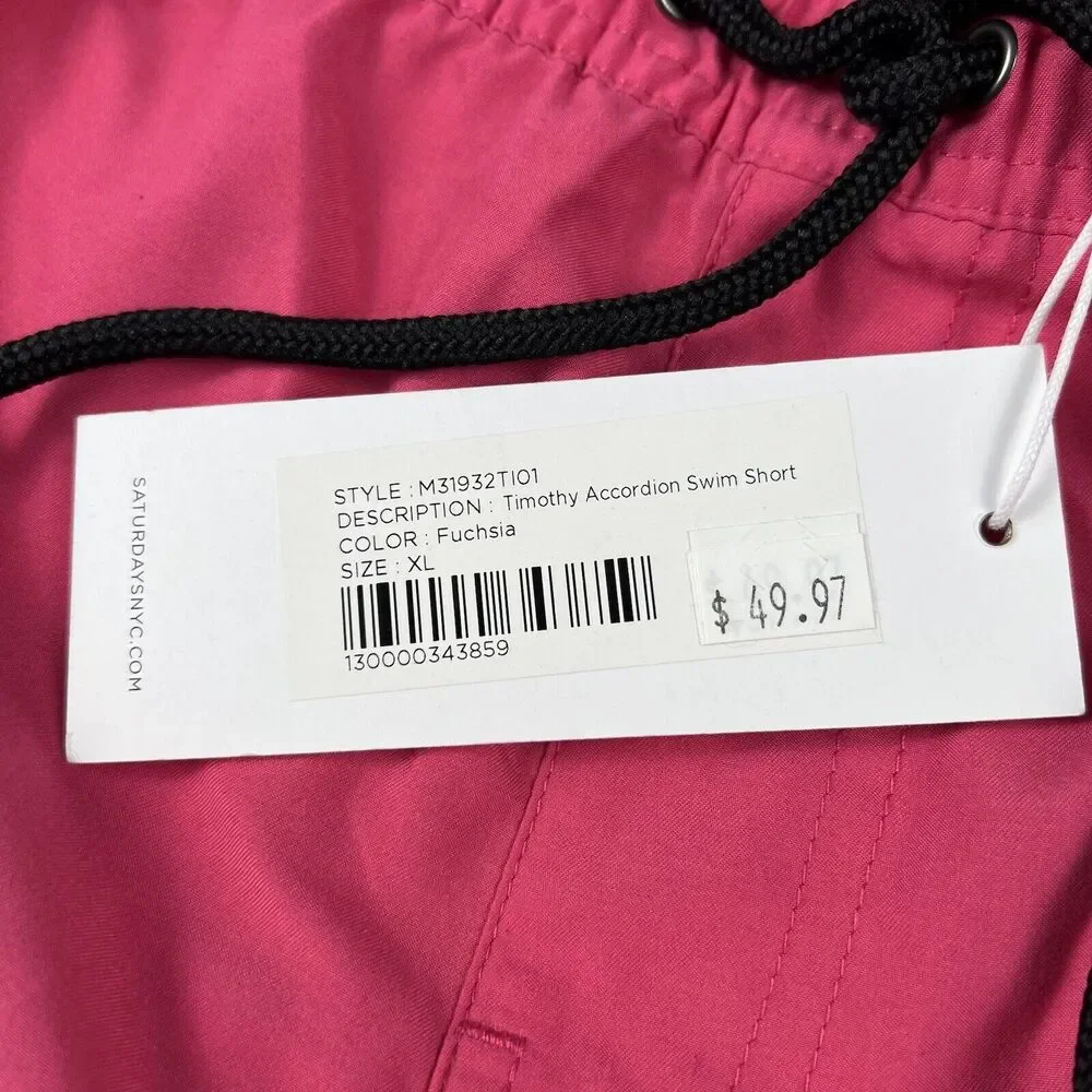 Saturdays NYC Timothy‎ Accordion Swim Short Men’s XL Fuchsia 6.5” Inseam Lined